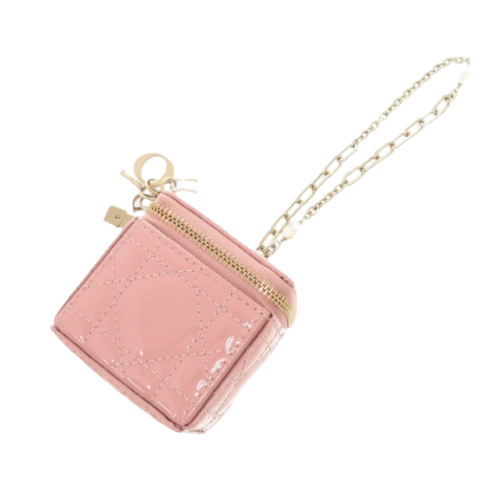 Christian Dior Lady Dior Chain Cube Micro Clutch Pink Patent Leather Previously owned Authentic