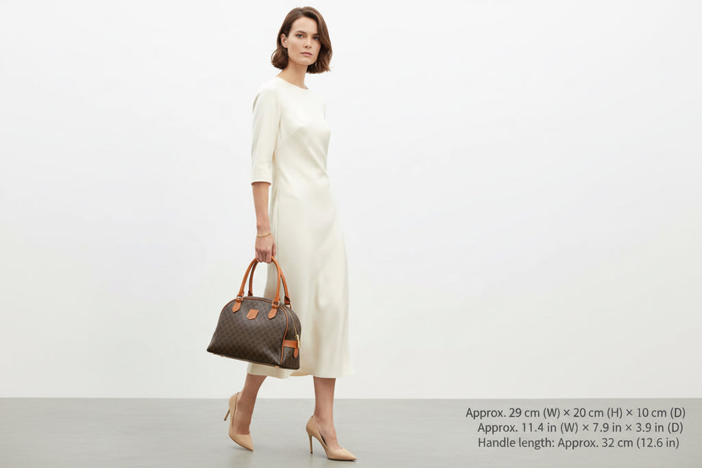 Celine Macadam Pattern Handbag Brown Beige PVC Leather Trim — Previously Owned Good Condition | L’LUXE Authentics