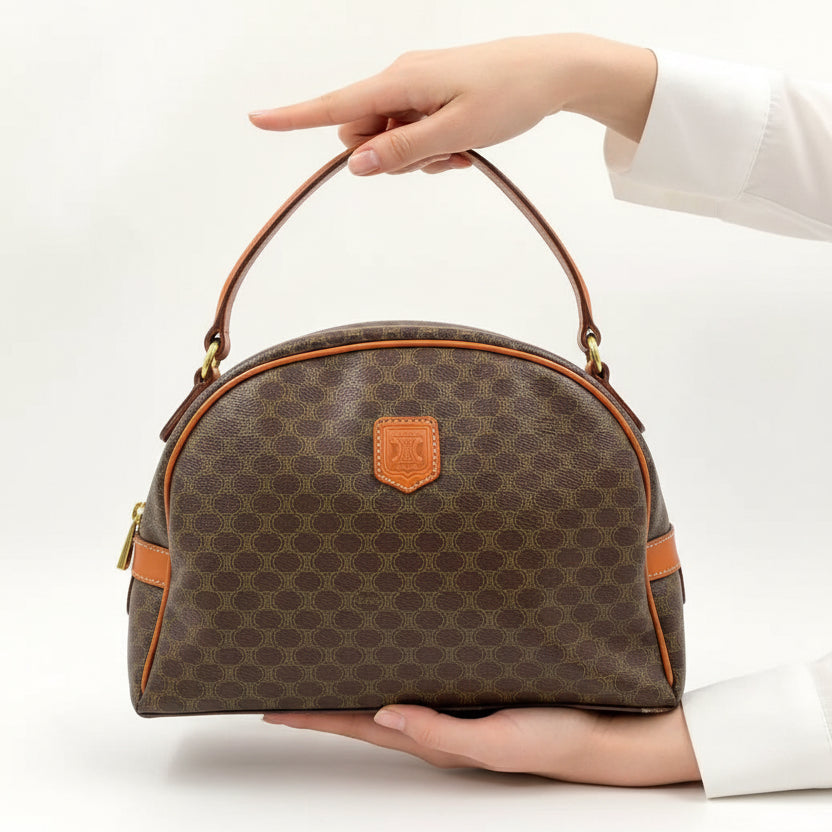 Celine Macadam Pattern Handbag Brown Beige PVC Leather Trim — Previously Owned Good Condition | L’LUXE Authentics