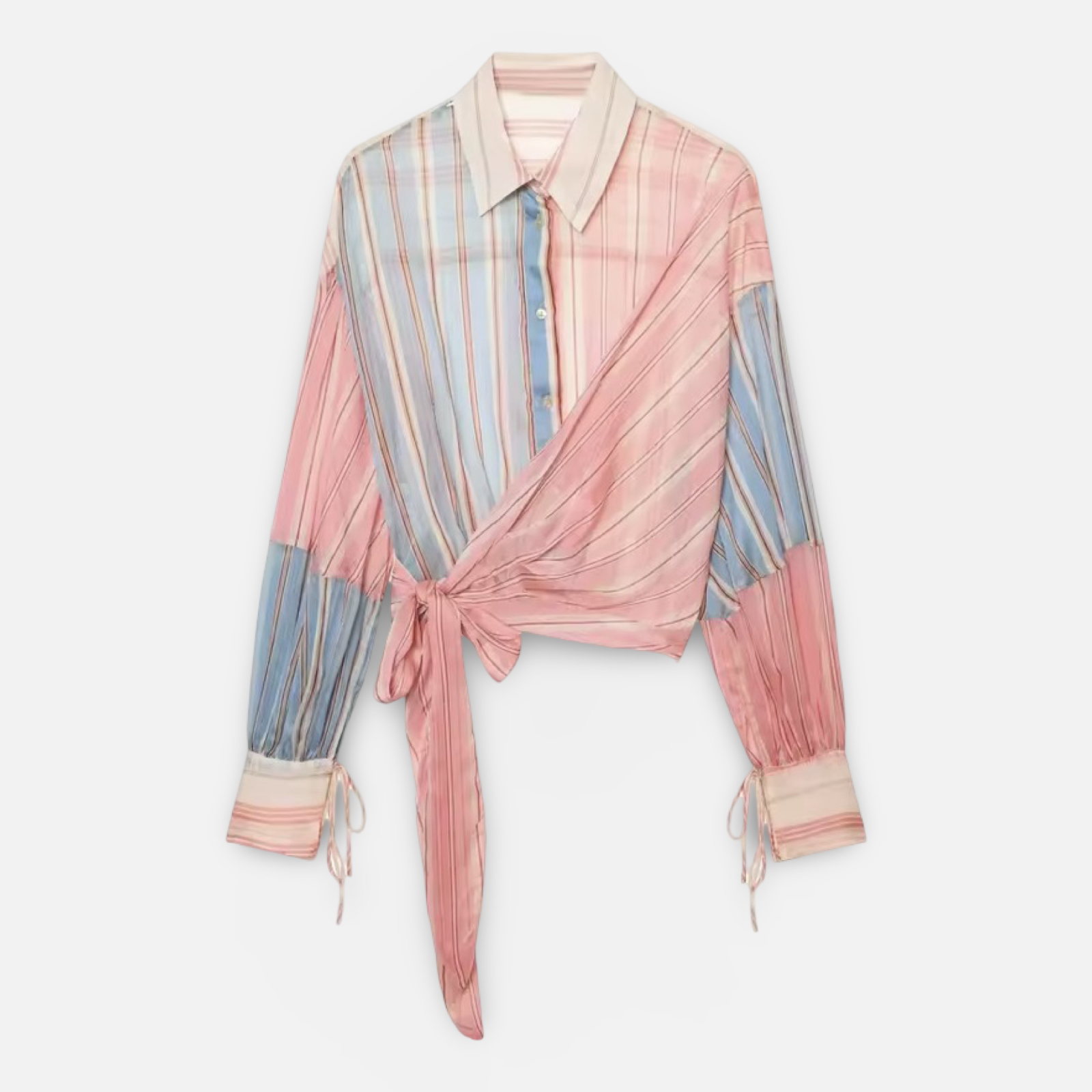 Pastel Striped Waist Tie Shirt
