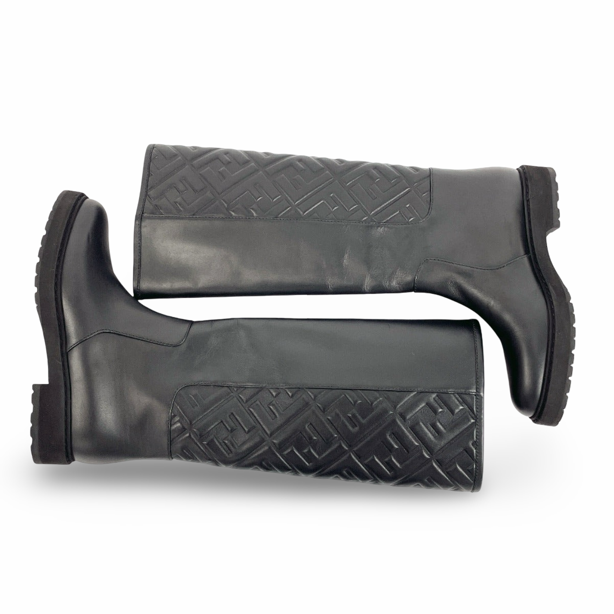 FENDI – Zucca Embossed FF Motif Long Boots – 21AW Black Leather – Size 37 – 100% Authentic ✨ Excellent Pre-Owned Condition ~27% Off MSRP
