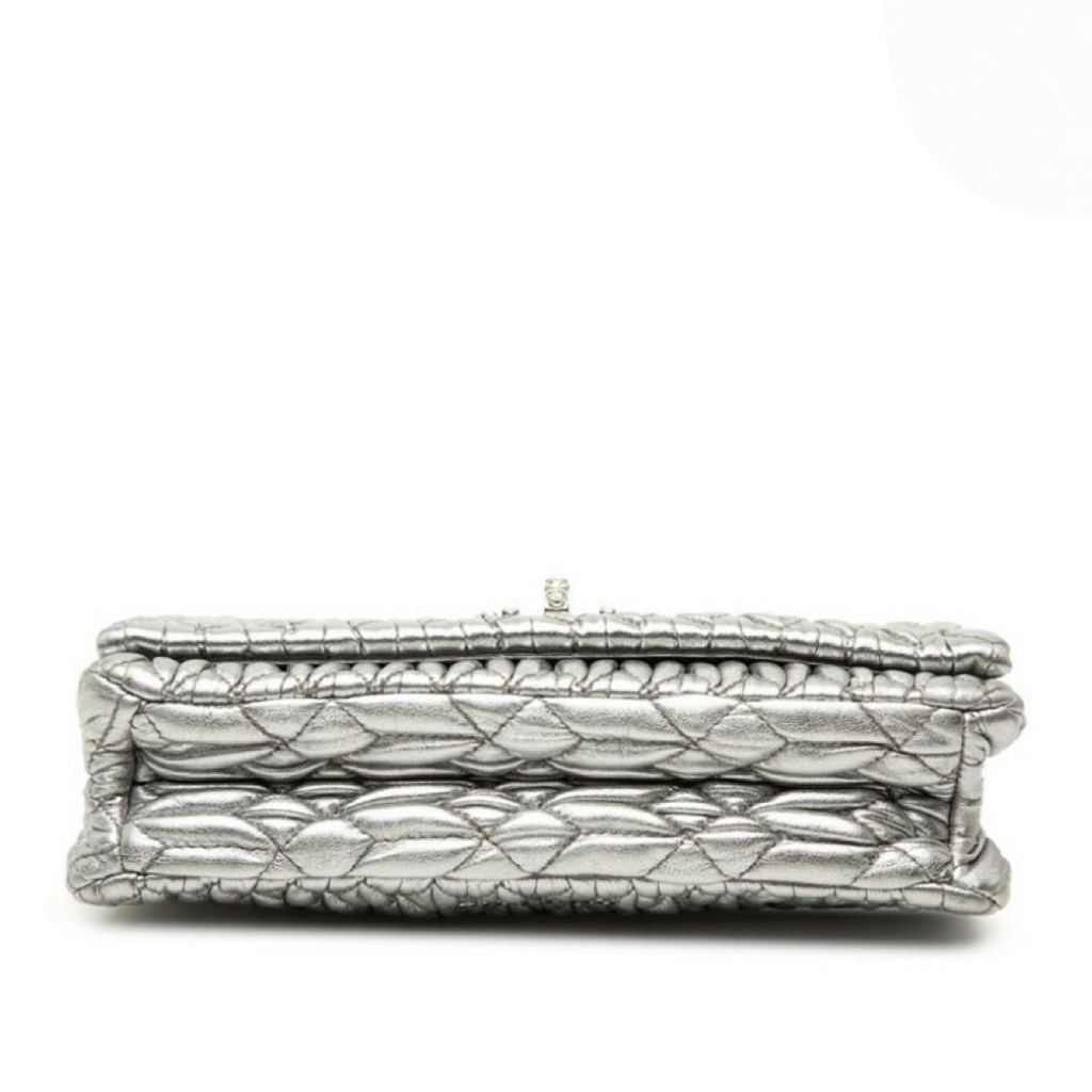 Miu Miu Matelassé Nappa Crystal Chain Shoulder Bag Silver Leather previously owned Authentic
