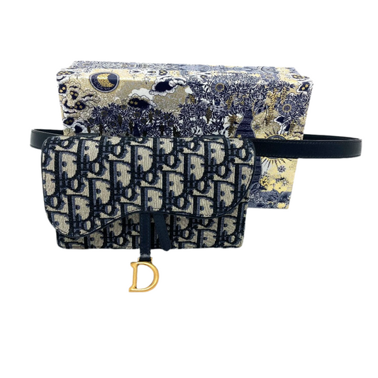 Dior Navy Oblique Trotter Canvas with Leather Trim Saddle Belt Pouch
