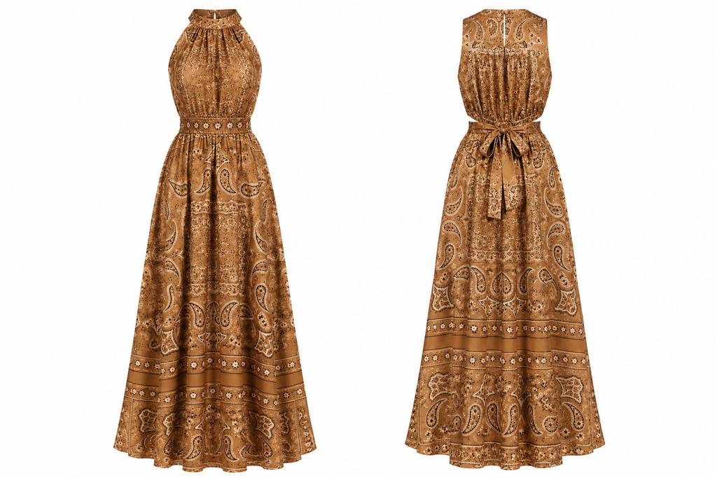 Vintage Paisley Halter Maxi Dress – Brown