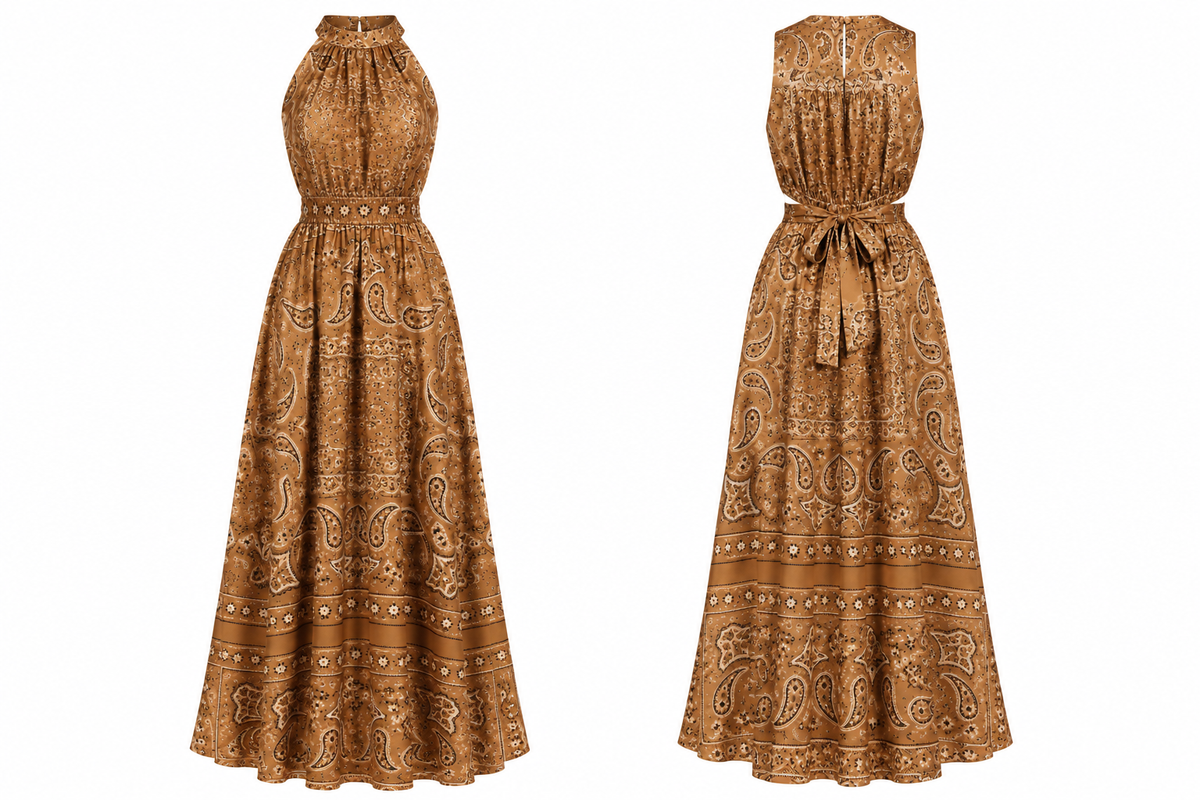 Vintage Paisley Halter Maxi Dress – Brown