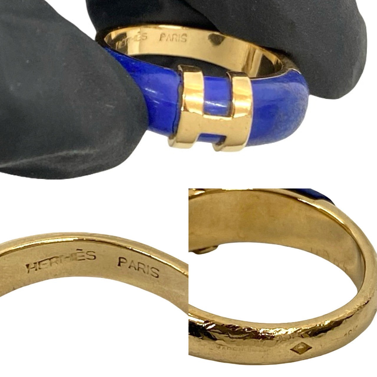 HERMÈS – H Logo Motif Ring – 18K Yellow Gold & Lapis Lazuli – Women –