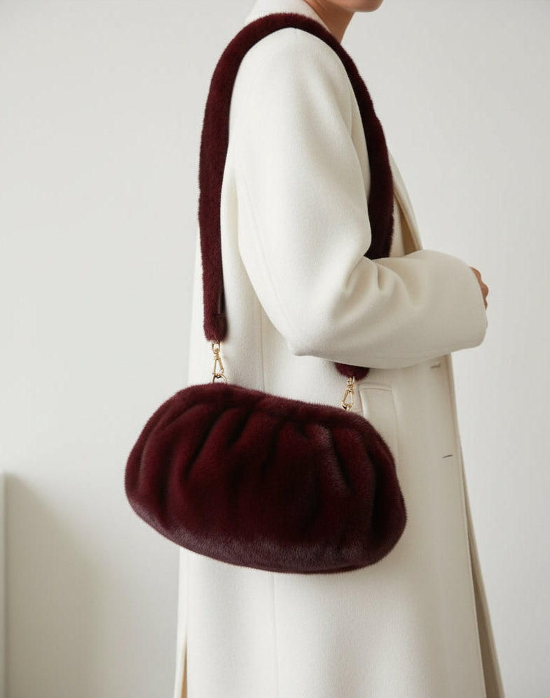 Plush Ruched Shoulder Bag | Soft Faux Fur Clutch Crossbody for Women