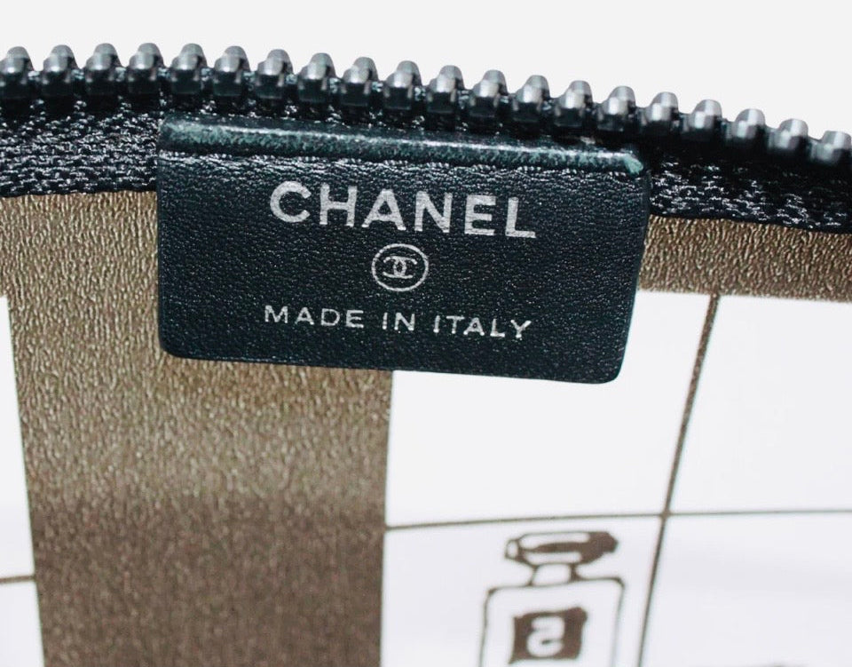 Chanel Windows Line Clear Pouch Black PVC Silver Hardware Previously Owned Authentic