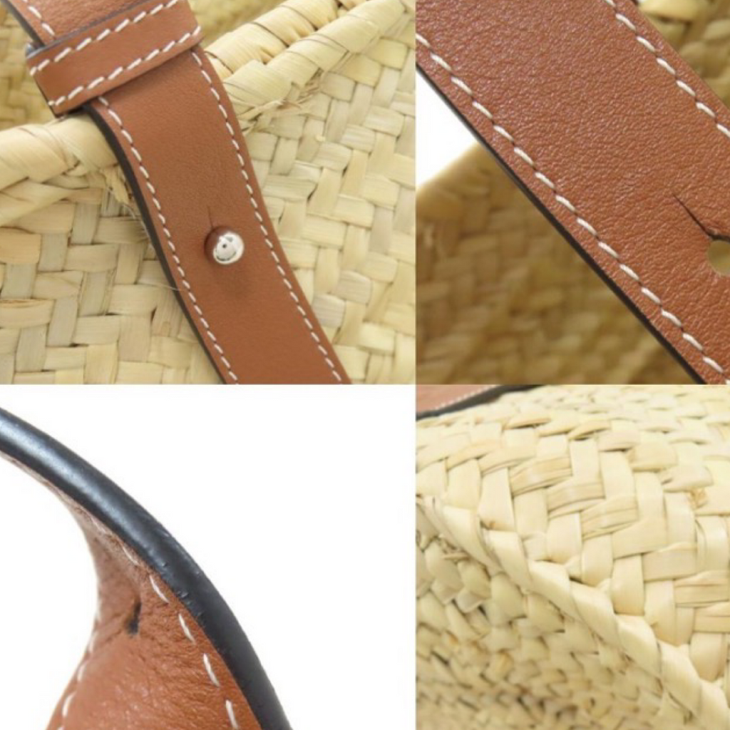 LOEWE Raffia Basket Tote Bag Natural Beige & Tan Leather – Previously Owned Authentic