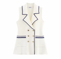 Women’s Double-Breasted Contrast Trim Knit Vest – White – Sleeveless Tailored Waistcoat