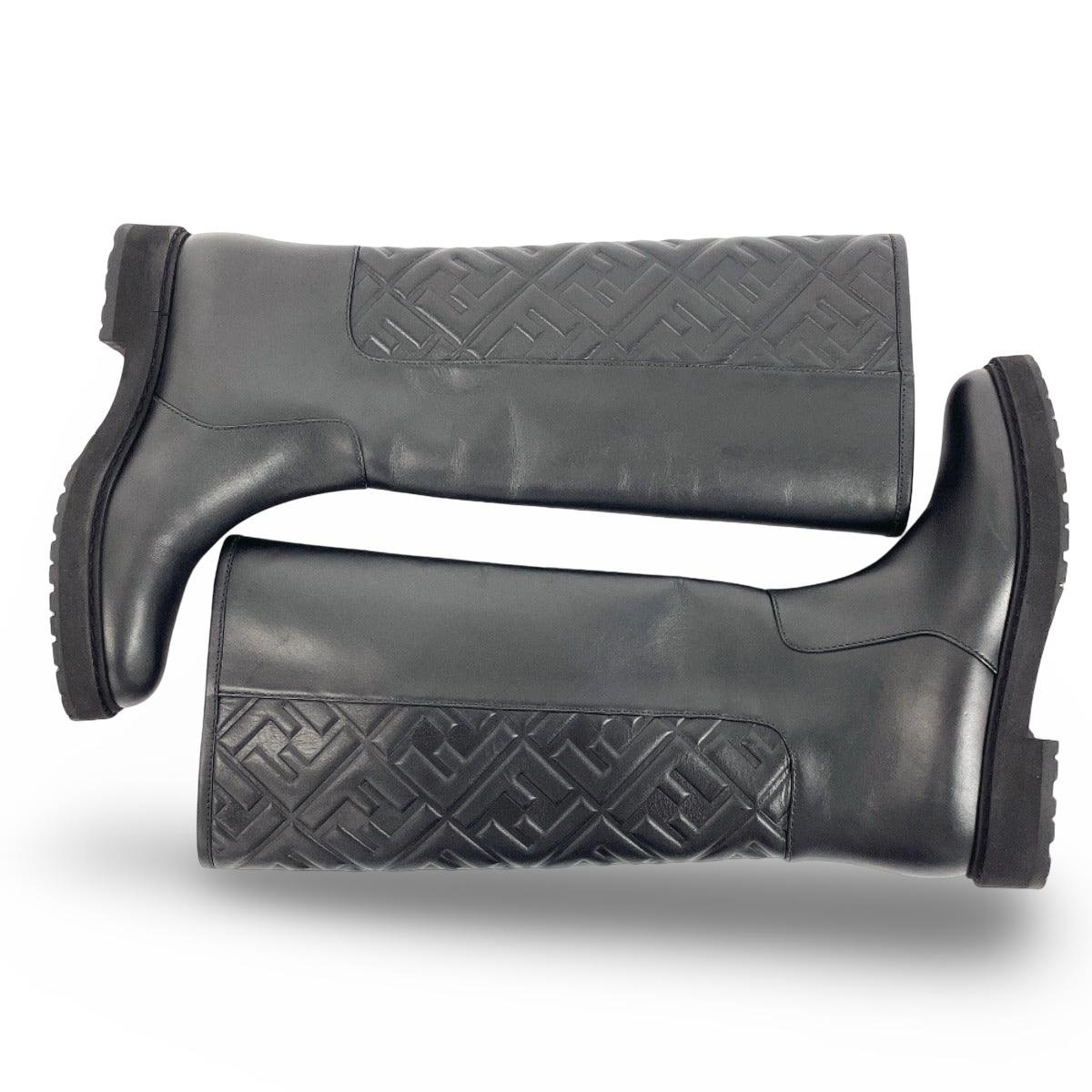 FENDI – Zucca Embossed FF Motif Long Boots – 21AW Black Leather – Size 37 – 100% Authentic ✨ Excellent Pre-Owned Condition ~27% Off MSRP