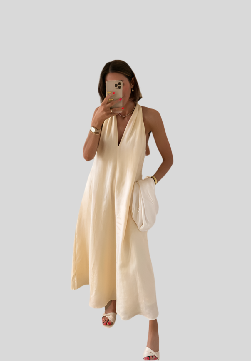 Butter Yellow Sleeveless V-Neck Midi Dress