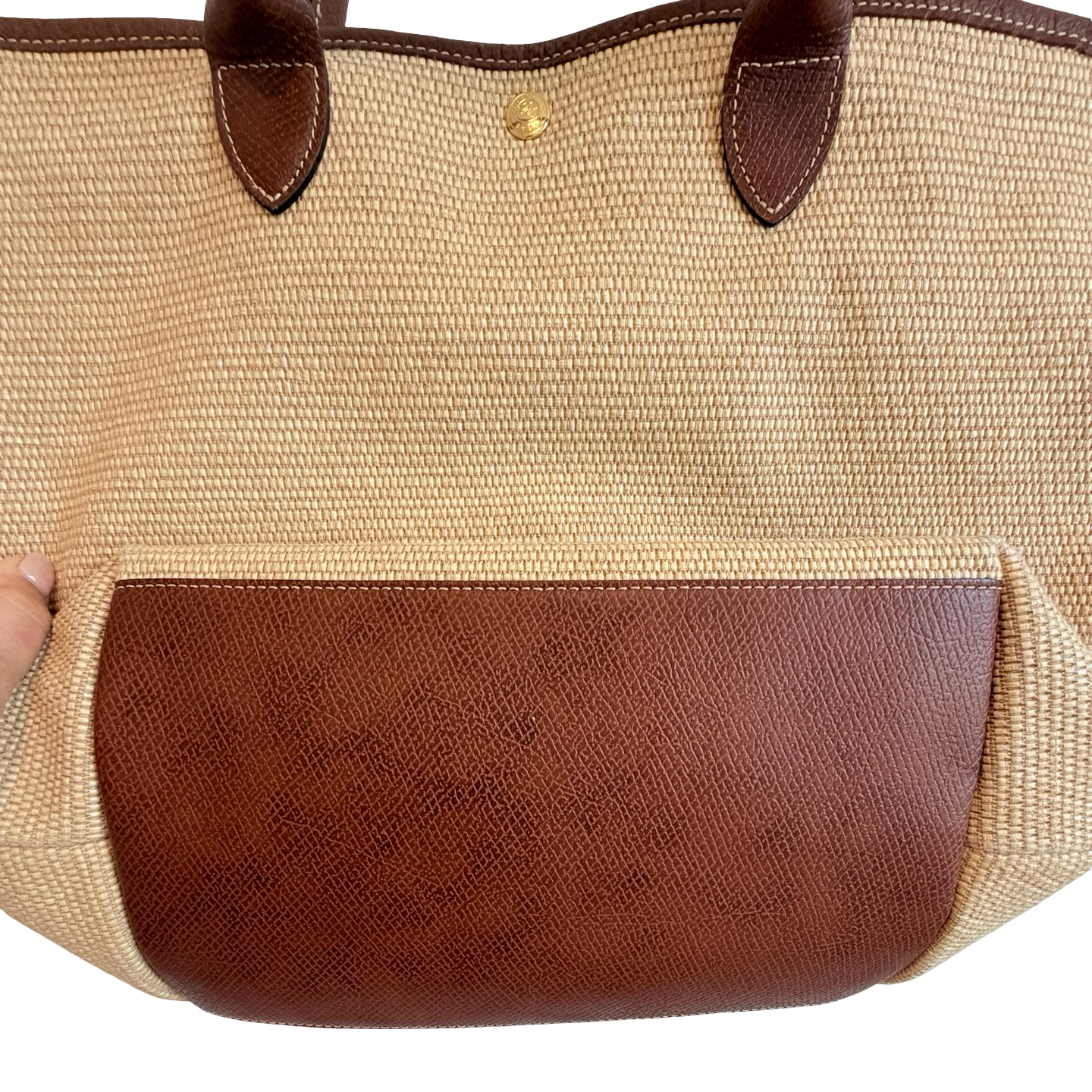 Longchamp Le Pliage Collection Large Basket Tote – Natural Authentic Previously Owned