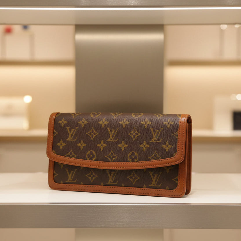 Louis Vuitton Pochette Dame PM Monogram Canvas Brown Clutch Bag  Previously Owned Authentic
