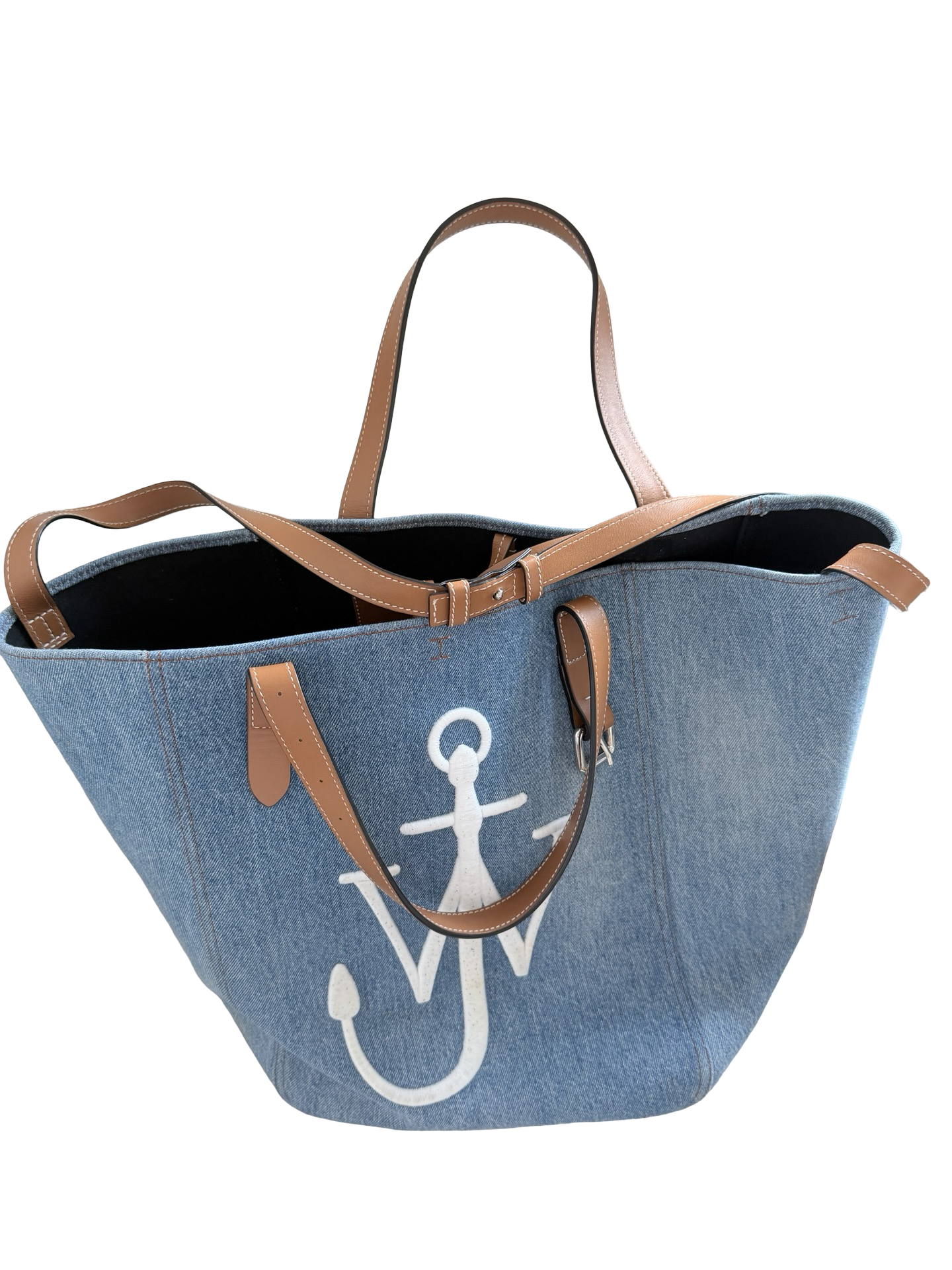 JW Anderson Belt Cabas Denim Tote Bag – Blue & Cognac Authentic Previously Owned