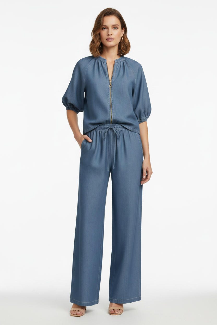Solid Wide-Leg 2-Piece Pant Set