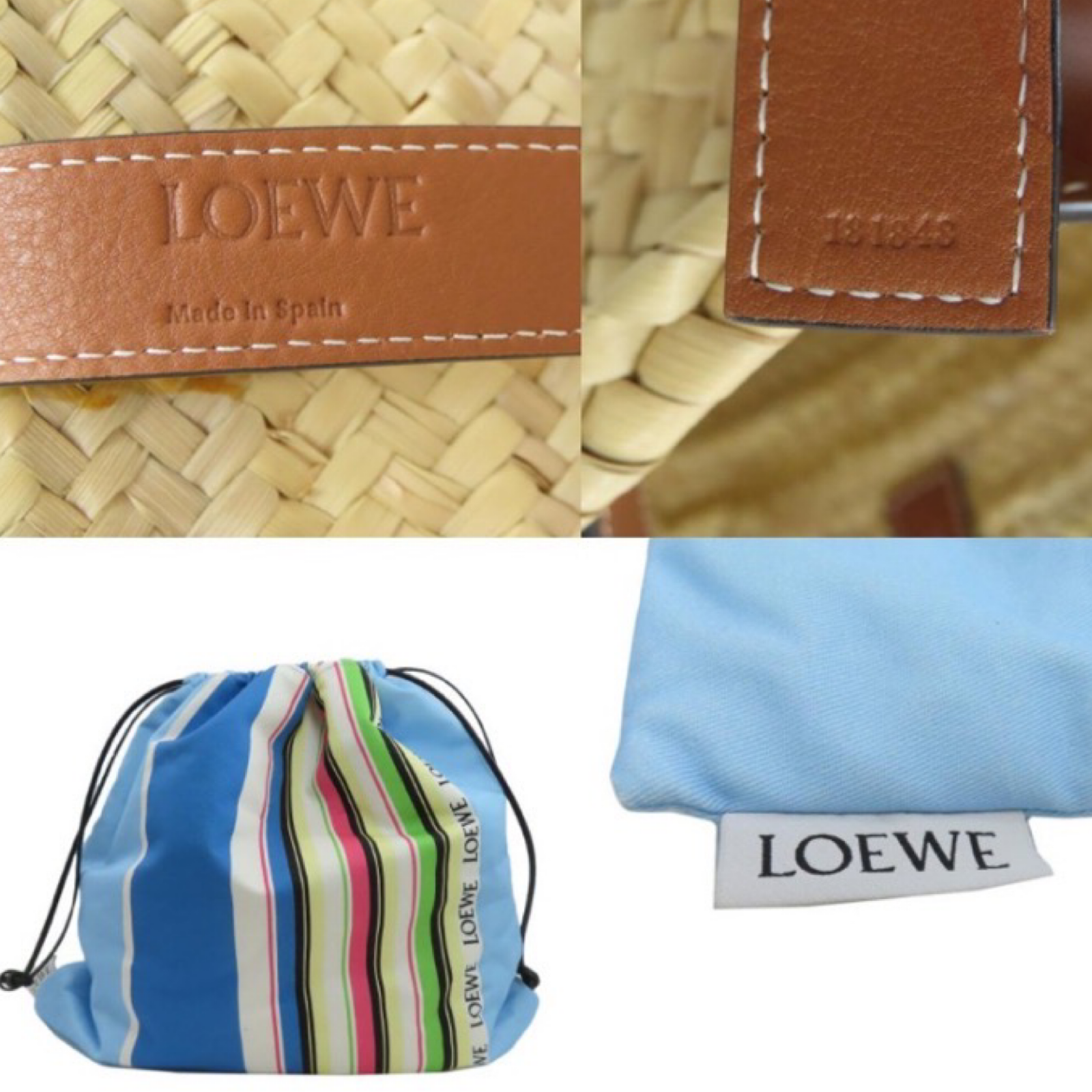 LOEWE Raffia Basket Tote Bag Natural Beige & Tan Leather – Previously Owned Authentic