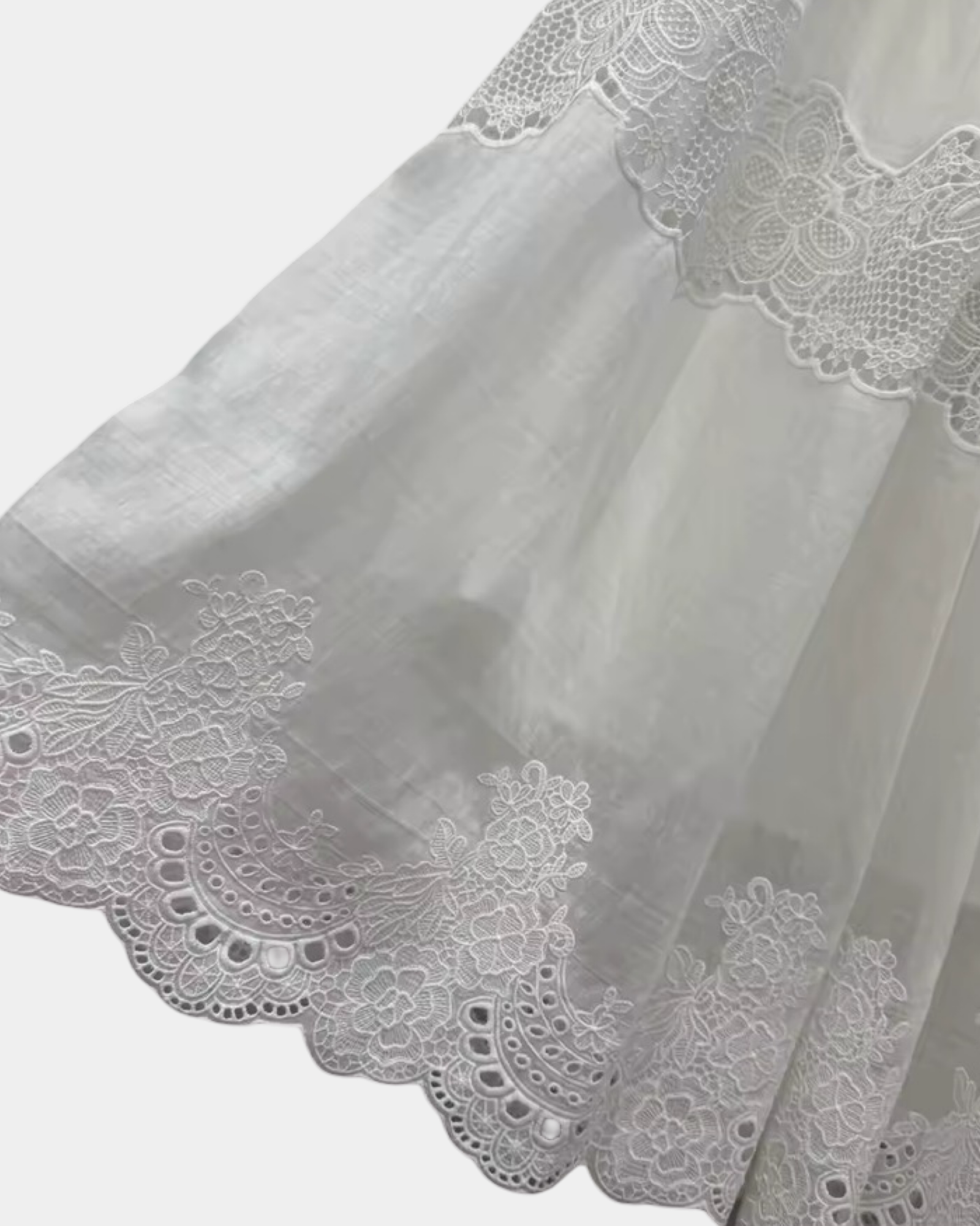 Blue & White Silk Linen Embroidered Lace Shirt or Pleated Skirt Set