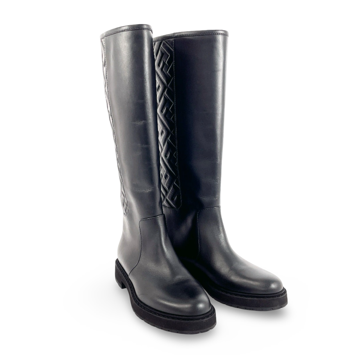 FENDI – Zucca Embossed FF Motif Long Boots – 21AW Black Leather – Size 37 – 100% Authentic ✨ Excellent Pre-Owned Condition ~27% Off MSRP