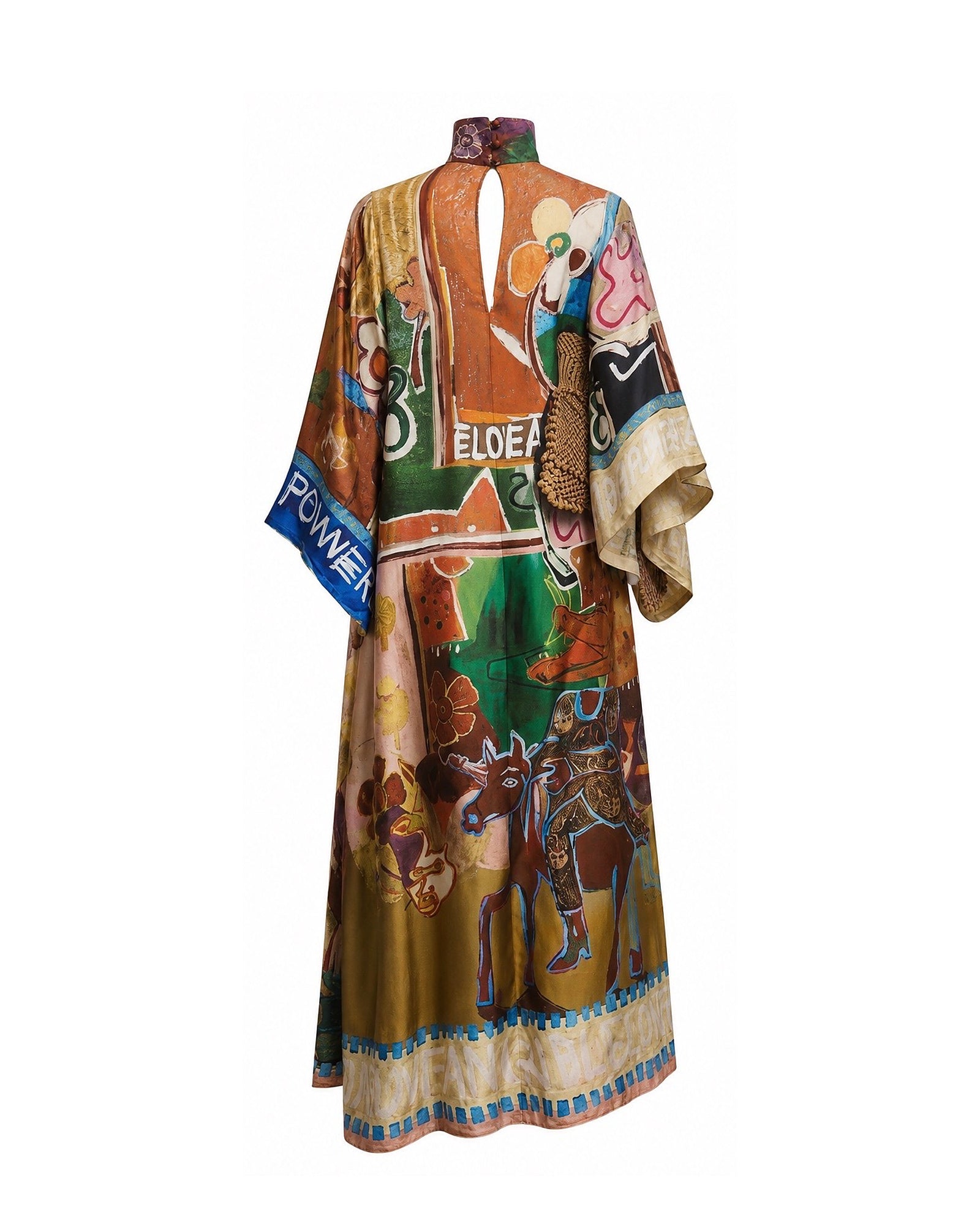 Artistic Print High-Neck Maxi Kaftan Dress
