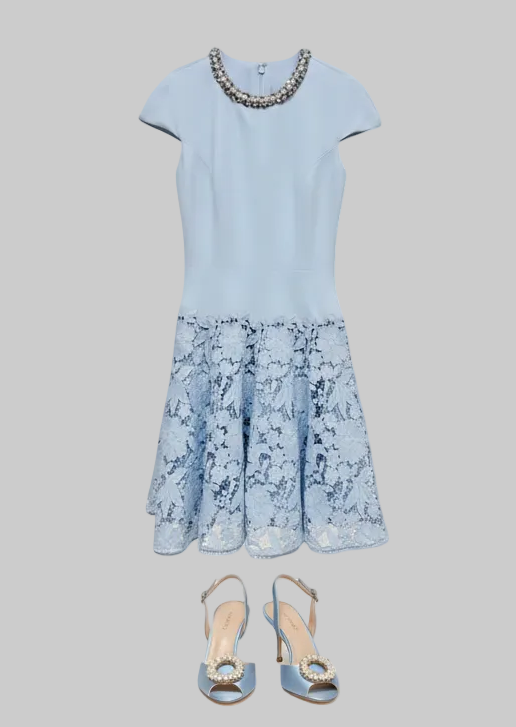 Sky Blue Embellished Lace Hem Mini Dress