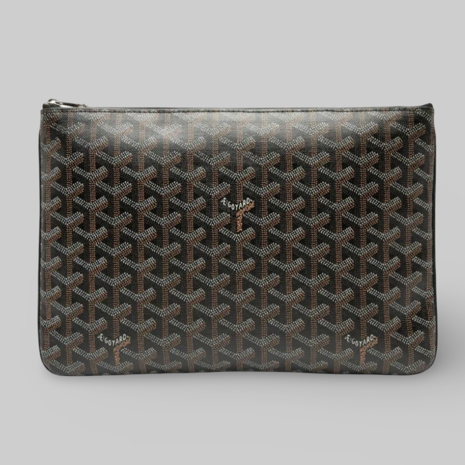 Goyard Sena MM Zip Pouch Brown White PVC Previously Owned Authentic