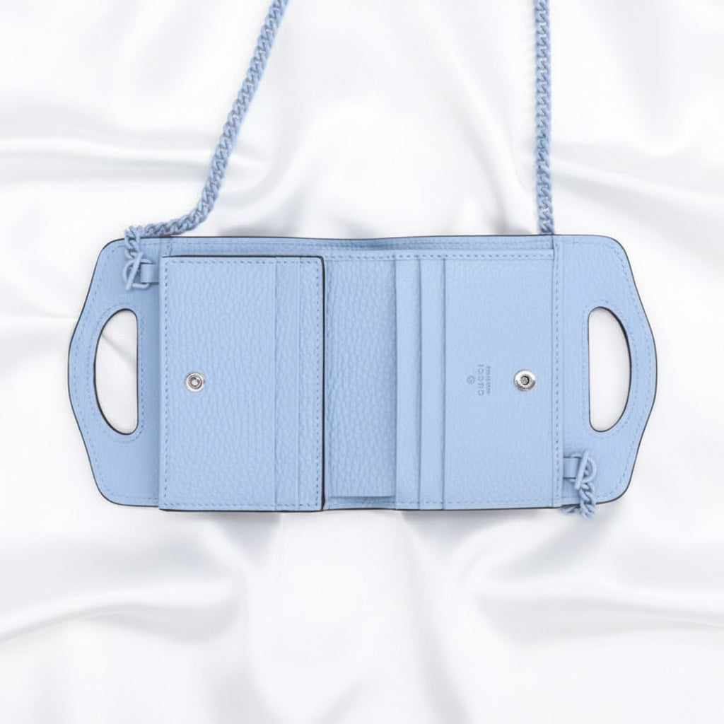 GUCCI – Compact Double G Wallet – Blue Leather  Authentic Previously Owned