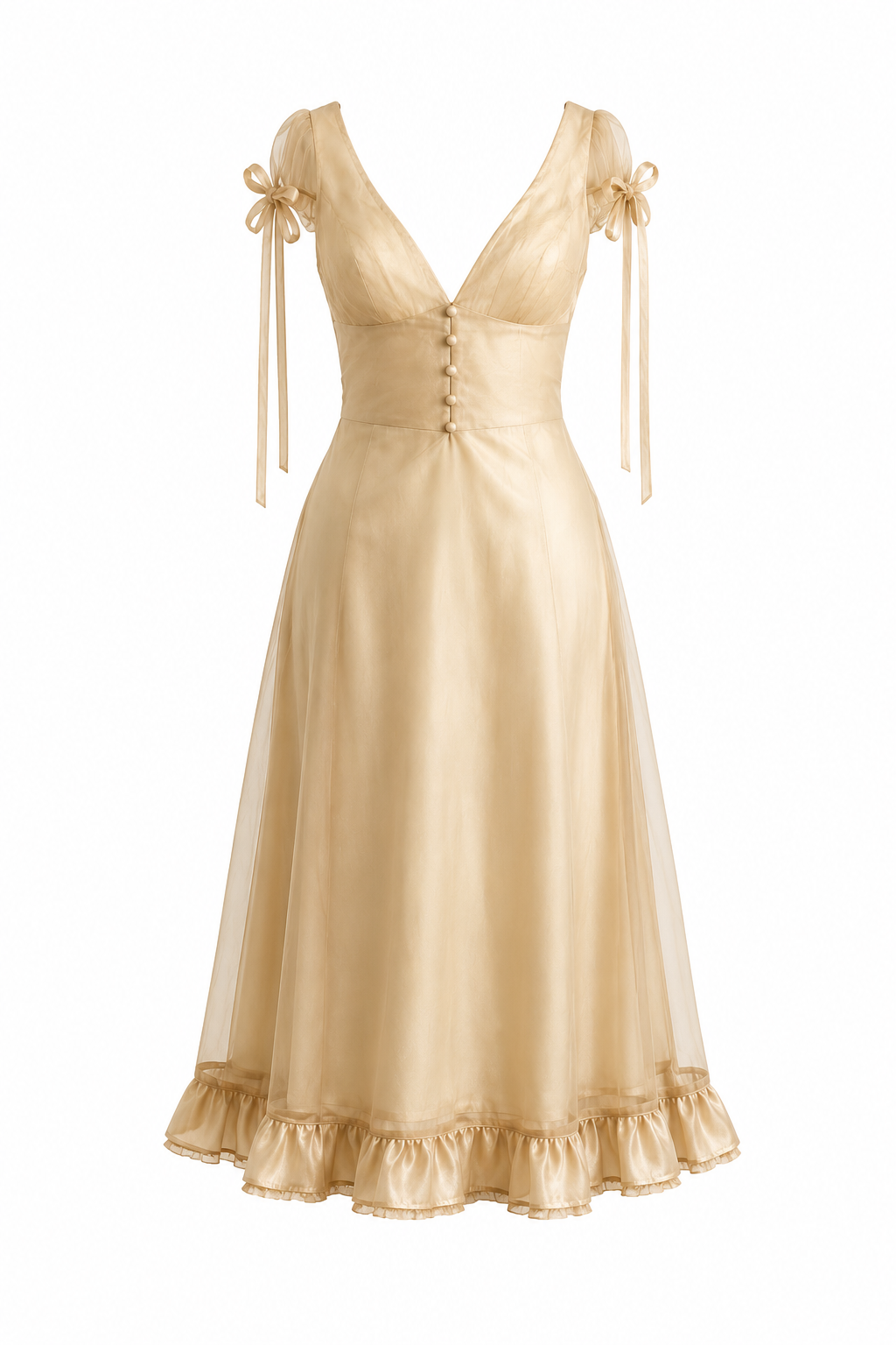 Apricot Satin Ruffle Hem Midi Dress | Vintage Party Guest Dress