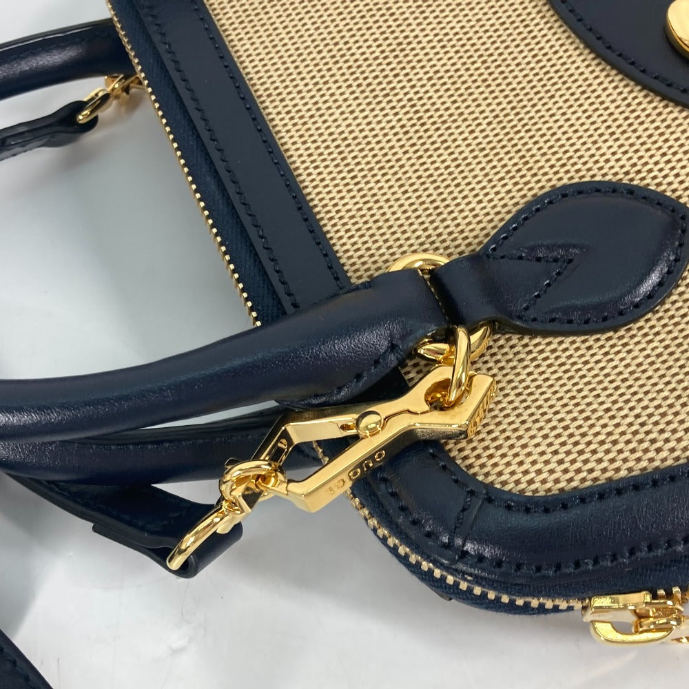 GUCCI Handbag – Horsebit 1955 Small Top Handle – Beige × Dark Navy Canvas &amp; Leather – 100% Authentic Previously Owned Pristine / Near-New Condition