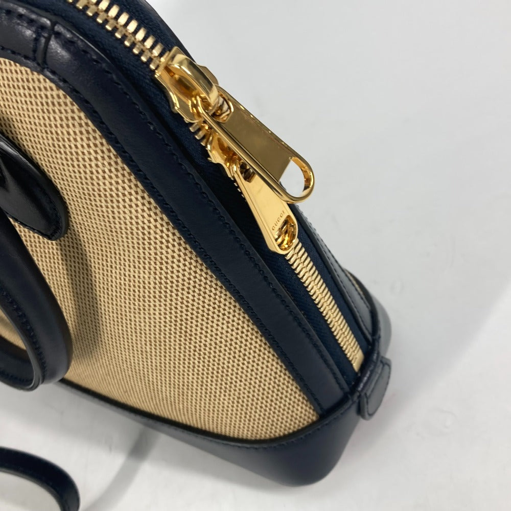 GUCCI Handbag – Horsebit 1955 Small Top Handle – Beige × Dark Navy Canvas &amp; Leather – 100% Authentic Previously Owned Pristine / Near-New Condition