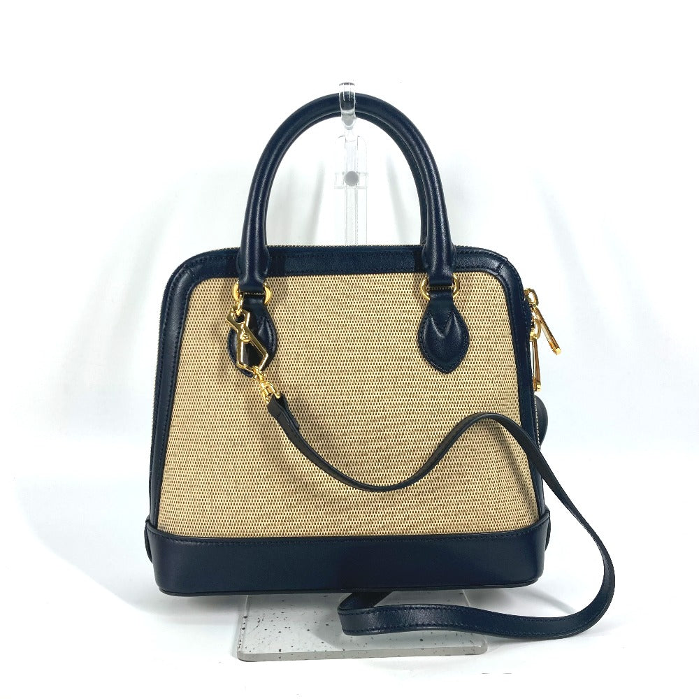 GUCCI Handbag – Horsebit 1955 Small Top Handle – Beige × Dark Navy Canvas &amp; Leather – 100% Authentic Previously Owned Pristine / Near-New Condition