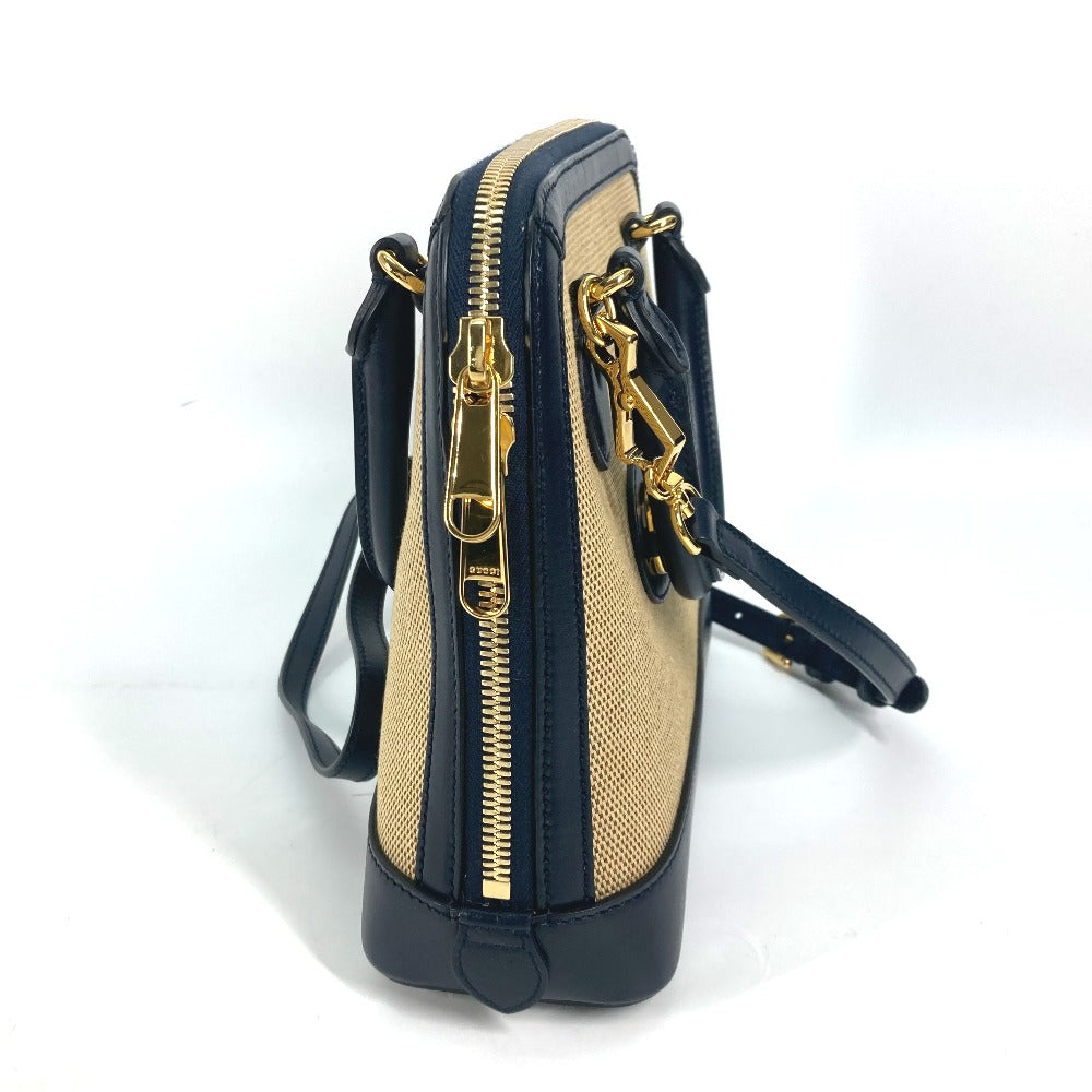 GUCCI Handbag – Horsebit 1955 Small Top Handle – Beige × Dark Navy Canvas &amp; Leather – 100% Authentic Previously Owned Pristine / Near-New Condition
