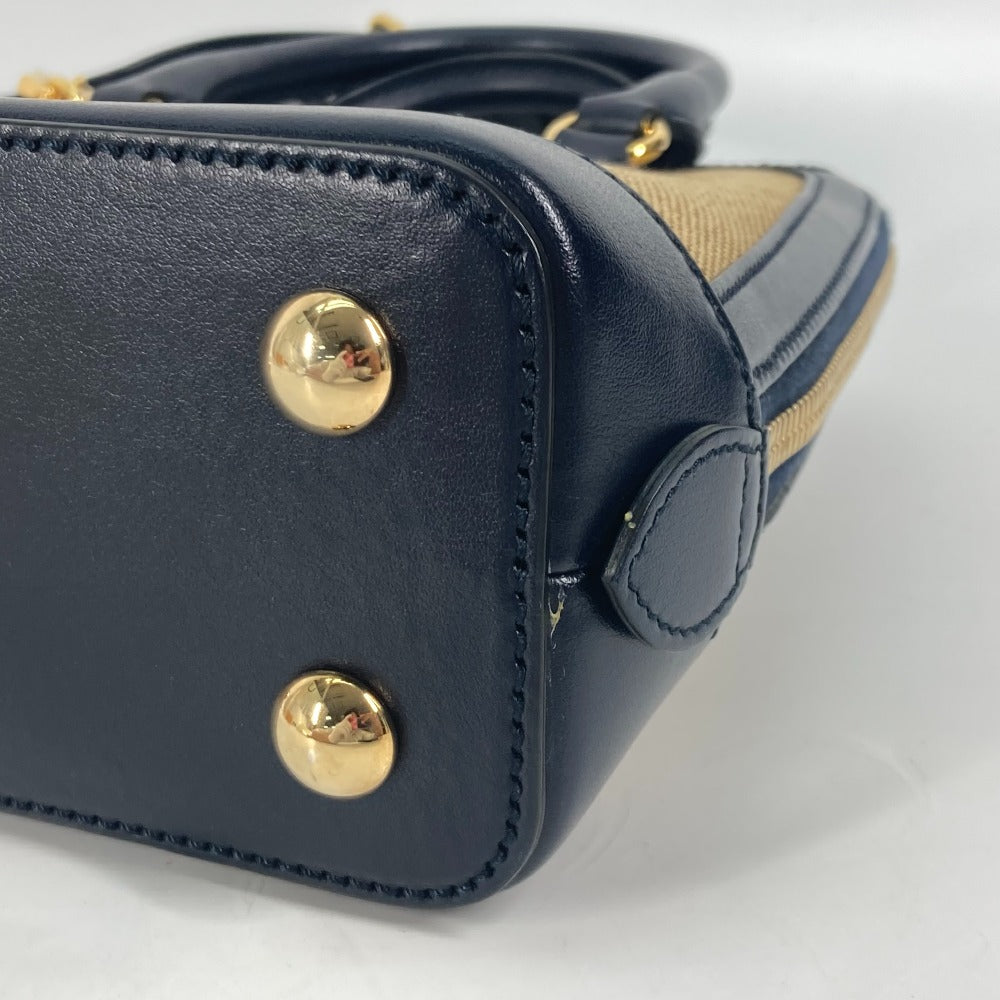 GUCCI Handbag – Horsebit 1955 Small Top Handle – Beige × Dark Navy Canvas &amp; Leather – 100% Authentic Previously Owned Pristine / Near-New Condition