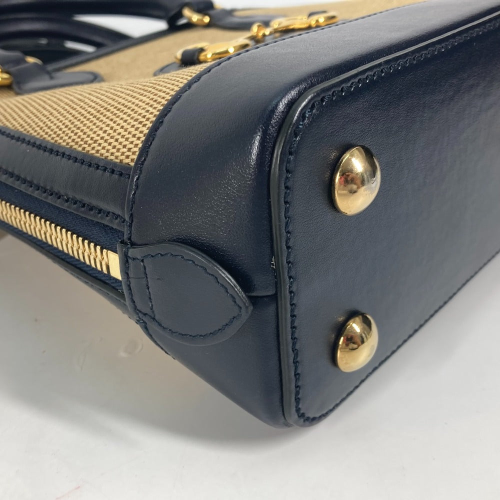 GUCCI Handbag – Horsebit 1955 Small Top Handle – Beige × Dark Navy Canvas &amp; Leather – 100% Authentic Previously Owned Pristine / Near-New Condition