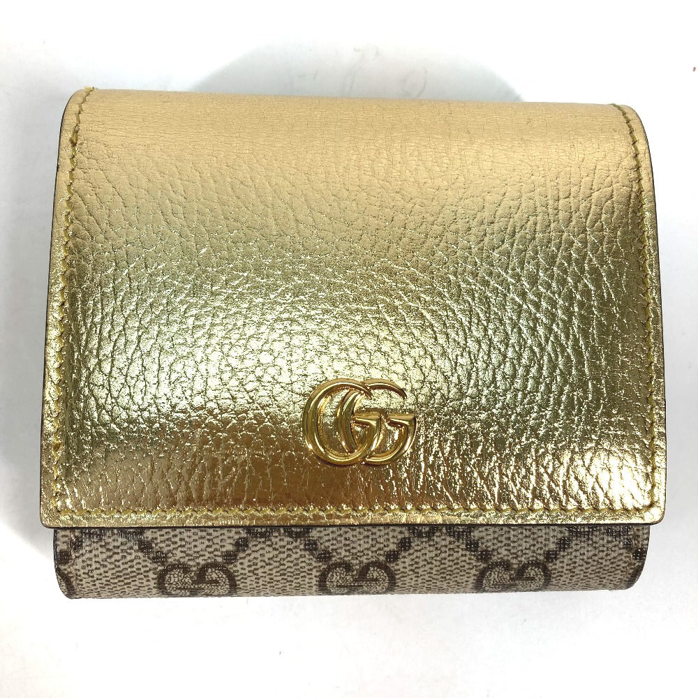 GUCCI Folded Wallet – GG Marmont Compact Wallet – Gold Leather – 100% Authentic Previously Owned Excellent Condition
