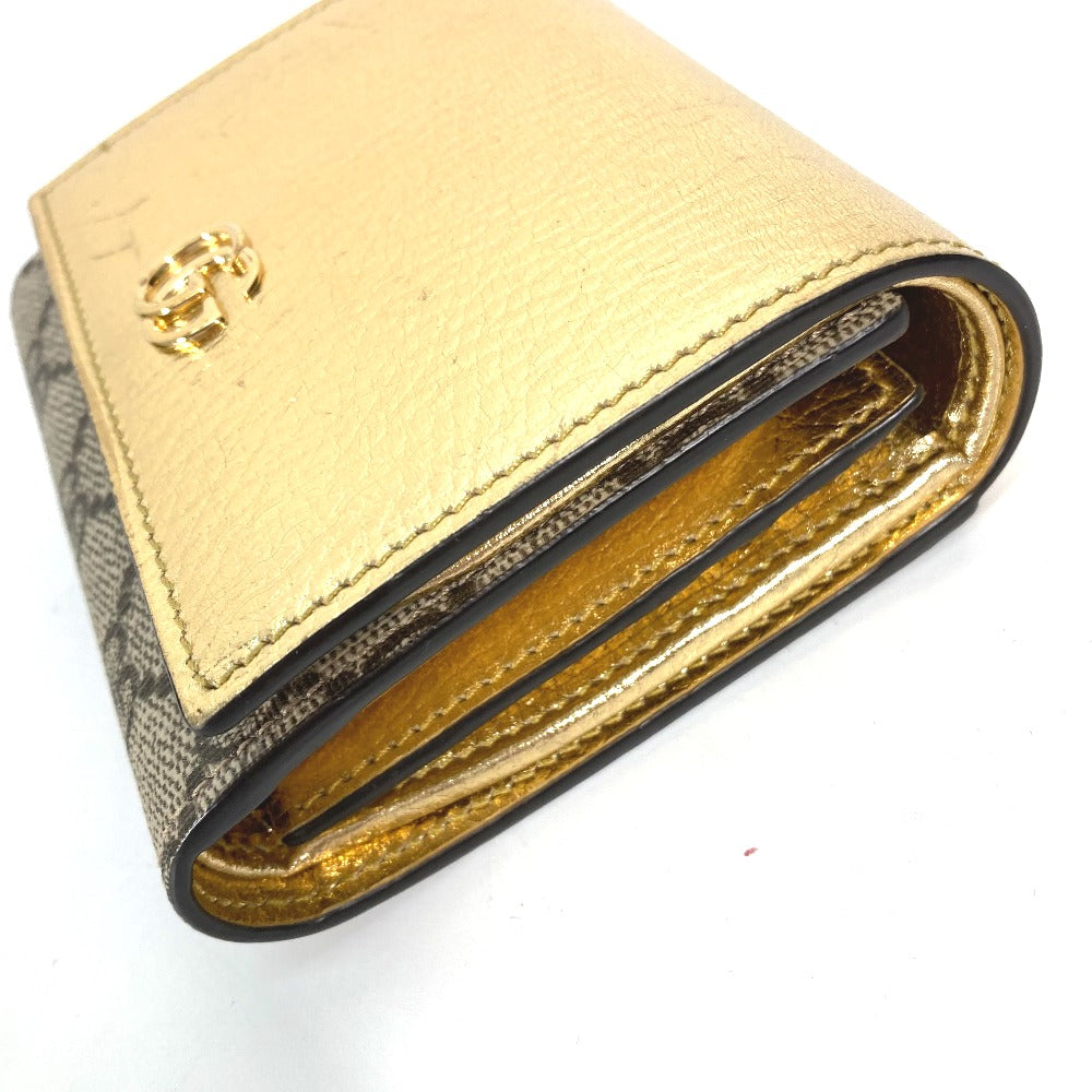GUCCI Folded Wallet – GG Marmont Compact Wallet – Gold Leather – 100% Authentic Previously Owned Excellent Condition
