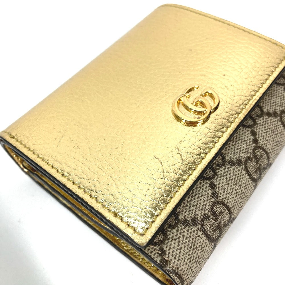 GUCCI Folded Wallet – GG Marmont Compact Wallet – Gold Leather – 100% Authentic Previously Owned Excellent Condition