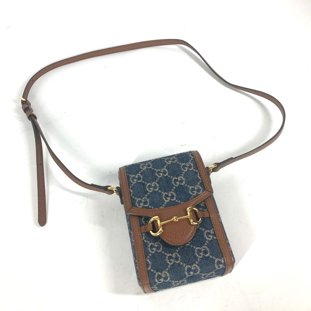 GUCCI Shoulder Bag – Horsebit 1955 Mini Bag – GG Denim &amp; Leather – Blue × Brown – 100% Authentic Previously Owned Excellent Condition