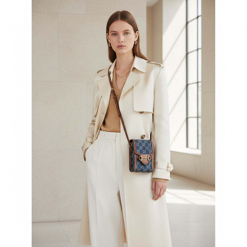 GUCCI Shoulder Bag – Horsebit 1955 Mini Bag – GG Denim &amp; Leather – Blue × Brown – 100% Authentic Previously Owned Excellent Condition