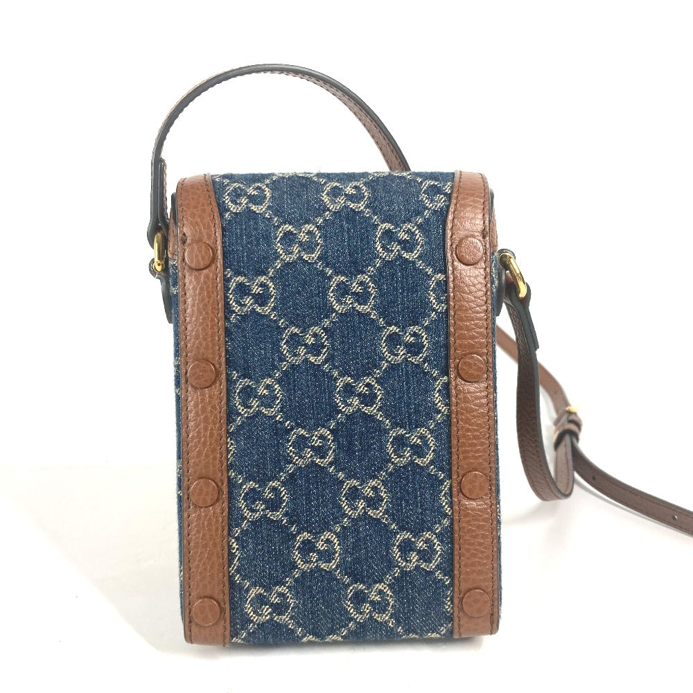 GUCCI Shoulder Bag – Horsebit 1955 Mini Bag – GG Denim &amp; Leather – Blue × Brown – 100% Authentic Previously Owned Excellent Condition