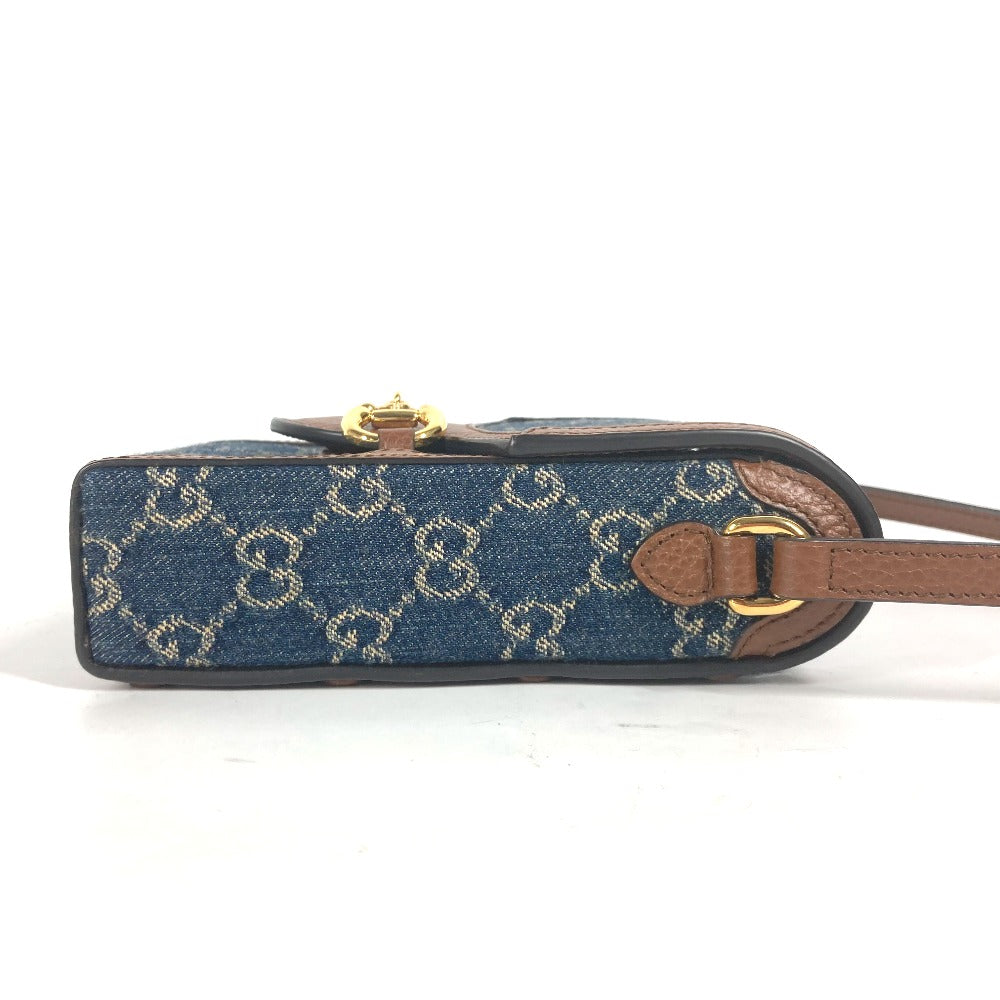 GUCCI Shoulder Bag – Horsebit 1955 Mini Bag – GG Denim &amp; Leather – Blue × Brown – 100% Authentic Previously Owned Excellent Condition
