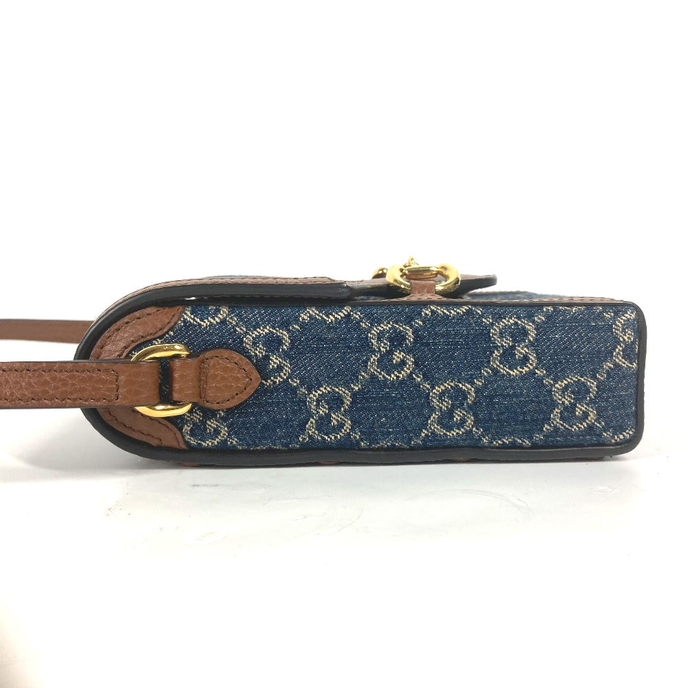 GUCCI Shoulder Bag – Horsebit 1955 Mini Bag – GG Denim &amp; Leather – Blue × Brown – 100% Authentic Previously Owned Excellent Condition