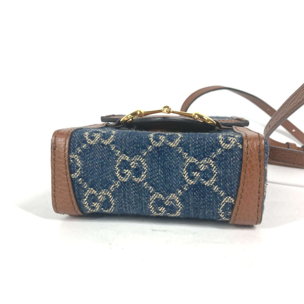 GUCCI Shoulder Bag – Horsebit 1955 Mini Bag – GG Denim &amp; Leather – Blue × Brown – 100% Authentic Previously Owned Excellent Condition