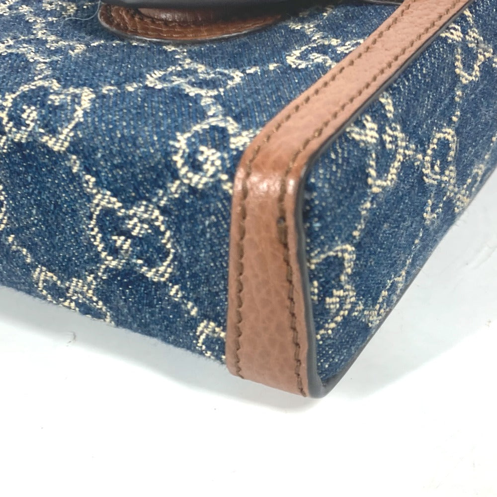 GUCCI Shoulder Bag – Horsebit 1955 Mini Bag – GG Denim &amp; Leather – Blue × Brown – 100% Authentic Previously Owned Excellent Condition