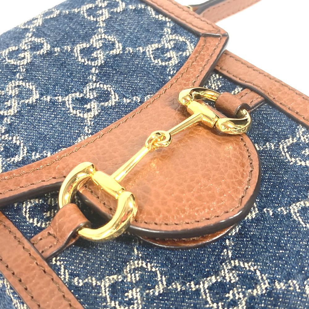 GUCCI Shoulder Bag – Horsebit 1955 Mini Bag – GG Denim &amp; Leather – Blue × Brown – 100% Authentic Previously Owned Excellent Condition