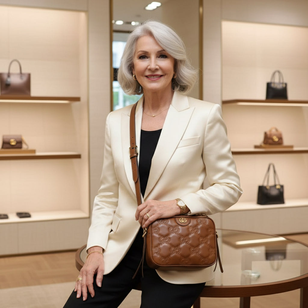 GUCCI – GG Matelassé Double G Shoulder Bag – Small – Brown Leather – 100% Authentic Previously Owned – Pristine / Unused Condition