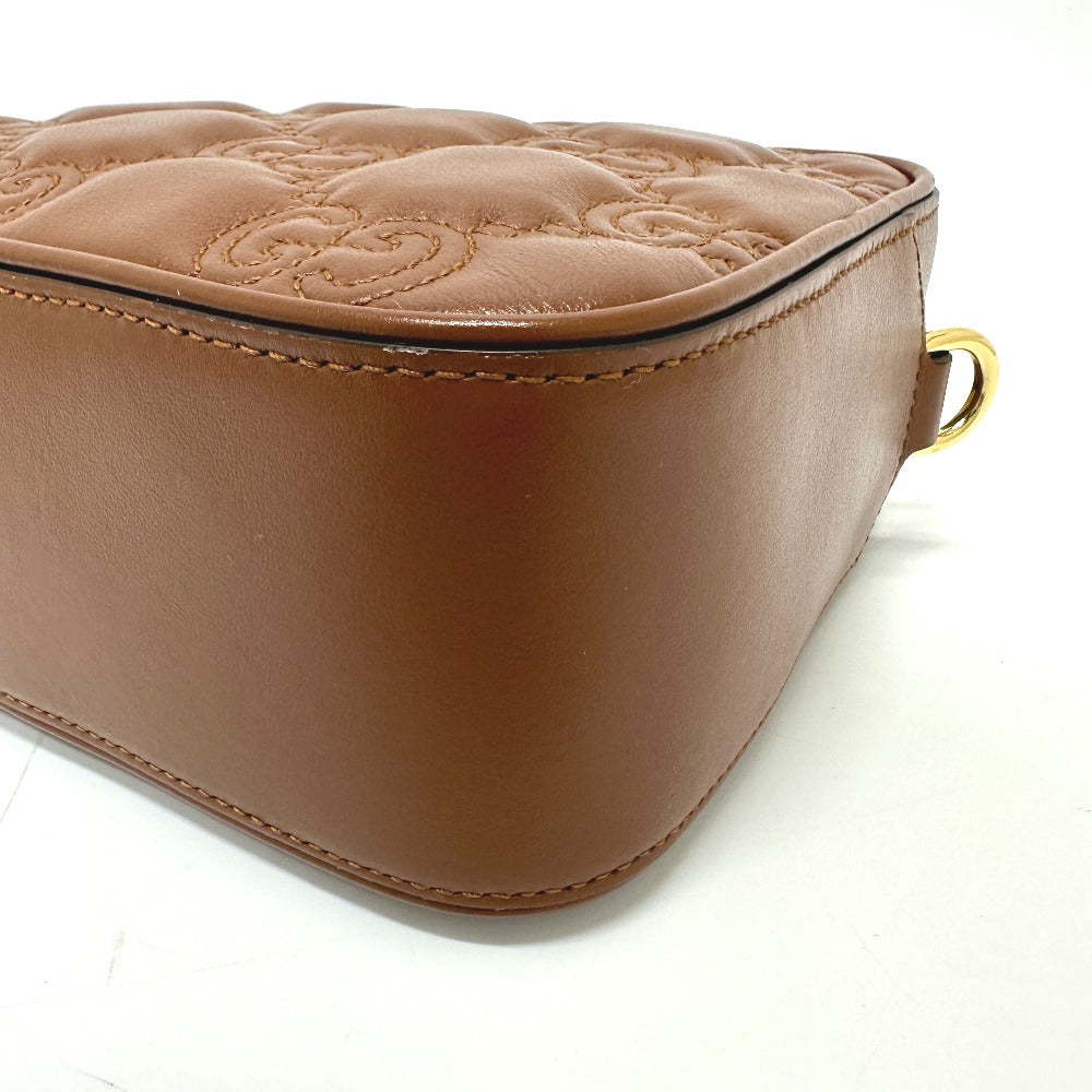 GUCCI – GG Matelassé Double G Shoulder Bag – Small – Brown Leather – 100% Authentic Previously Owned – Pristine / Unused Condition