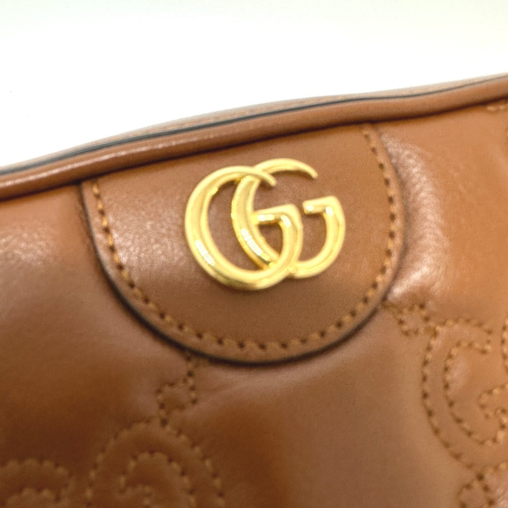 GUCCI – GG Matelassé Double G Shoulder Bag – Small – Brown Leather – 100% Authentic Previously Owned – Pristine / Unused Condition