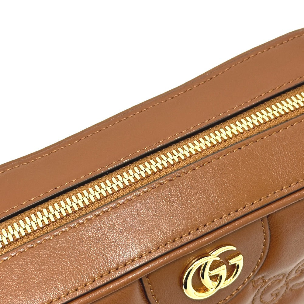 GUCCI – GG Matelassé Double G Shoulder Bag – Small – Brown Leather – 100% Authentic Previously Owned – Pristine / Unused Condition