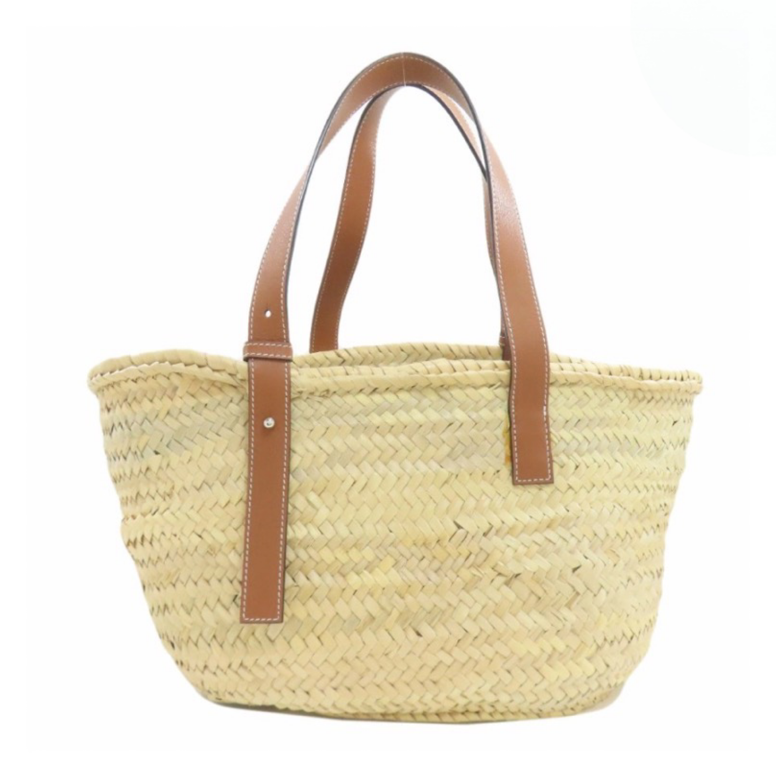 LOEWE Raffia Basket Tote Bag Natural Beige & Tan Leather – Previously Owned Authentic